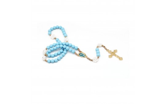 TERÇO NOSSA SENHORA DAS GRAÇAS -  AZUL CONTAS EMBORRACHADAs