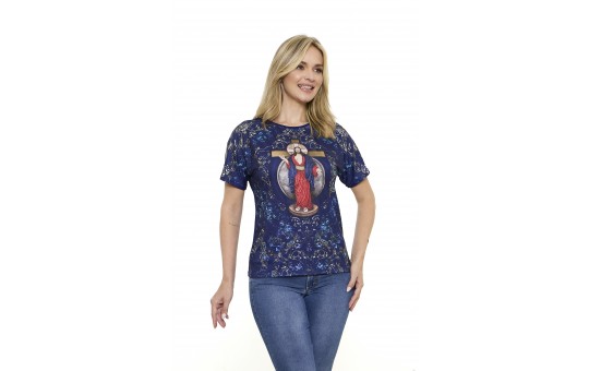 CAMISETA MANGA JAPONESA AZUL - JESUS DAS SANTAS CHAGAS - COM APLICAÇÃO DE STRASS - G1