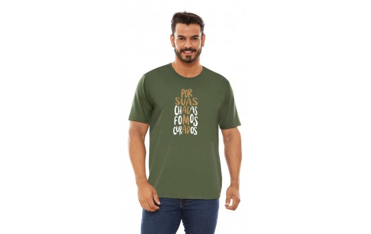 CAMISETA UNISSEX - JESUS DAS SANTAS CHAGAS - VERDE MILITAR - P