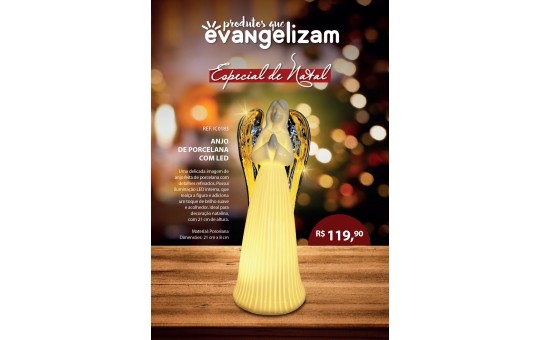 ANJO DE PORCELANA COM LED 21 cm